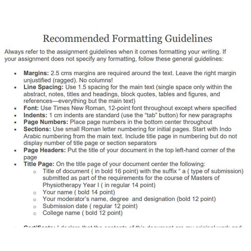 Recommended Formatting Guidelines